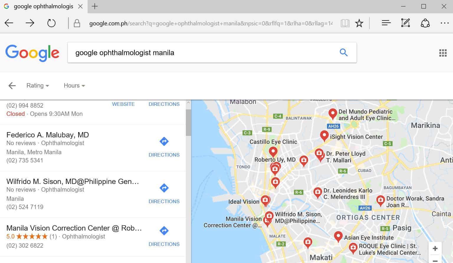 Google results for manila ophthalmologist