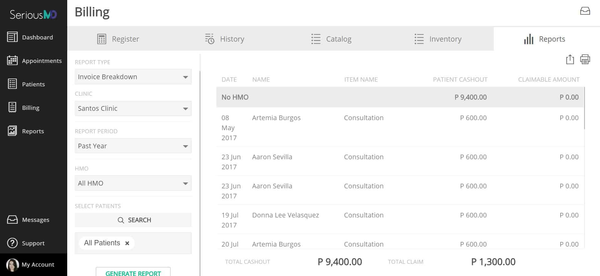 SeriousMD Billing Reports