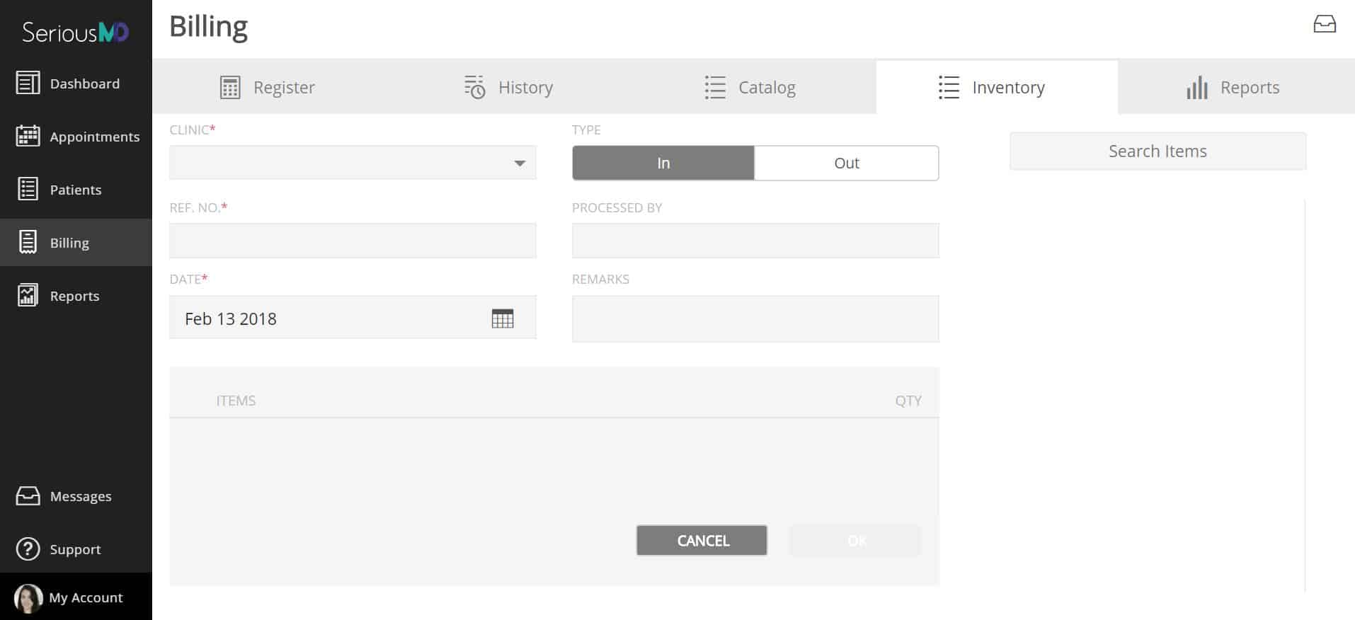 SeriousMD Billing Inventory 2 adding items